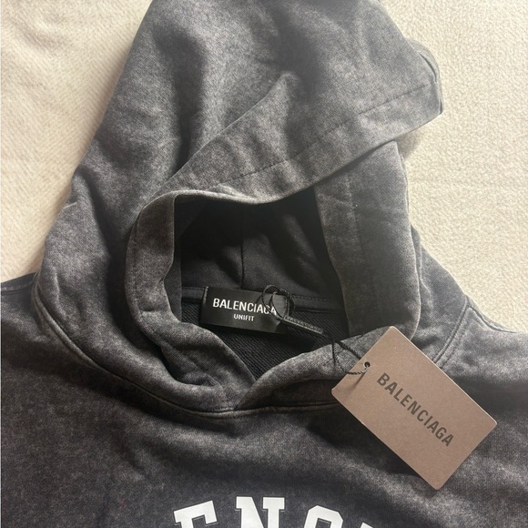 Balenciaga Charcoal Hoodie with White Logo - Picture 3 of 9